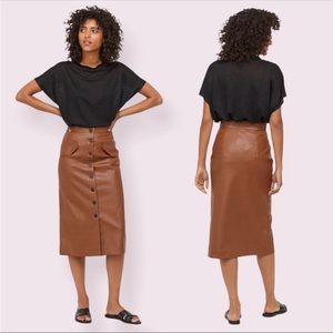 H&M Brown Faux Leather Button Down Midi Pencil Skirt, EUC, Size 4